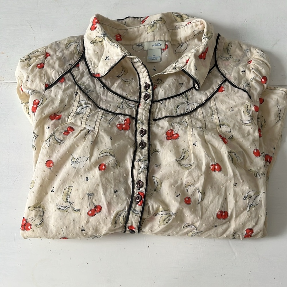 Odille Pure cotton cherry button up Anthro size 14